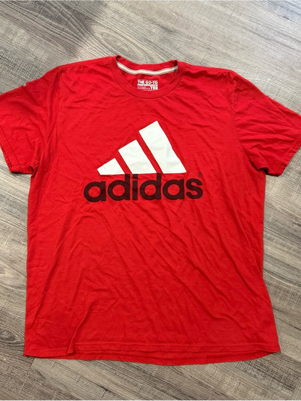 adidas Red Short Sleeve Tee with White Logo and Black Wordmark